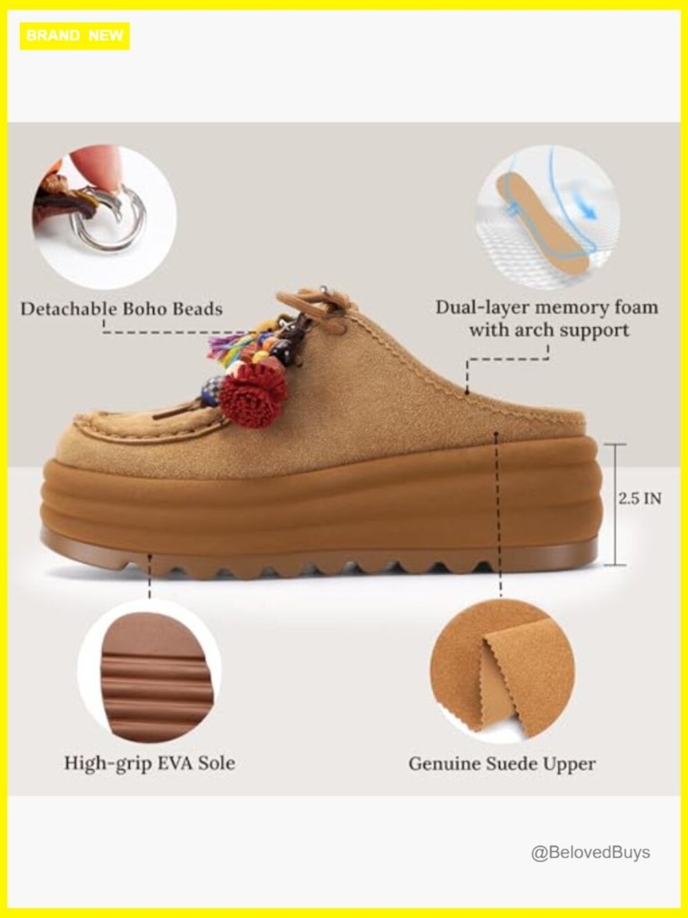 Genuine Suede Platform Mules Chunky Sole Slip On Clogs Arch Support Non Slip - Picture 5 of 7